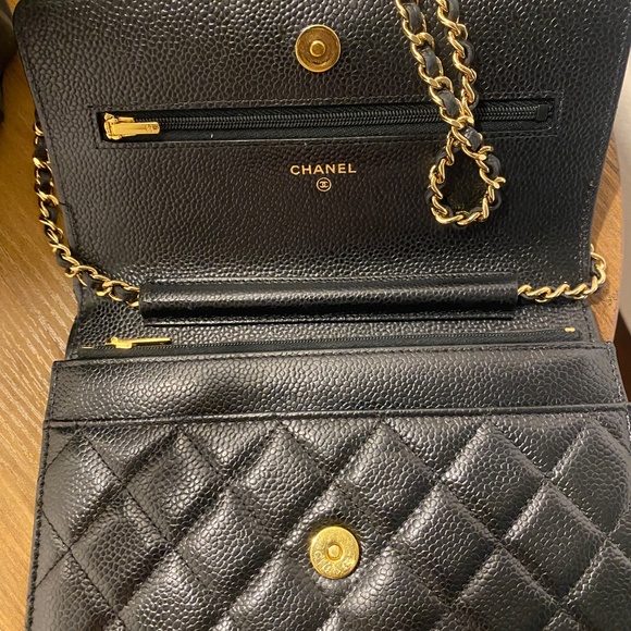 Authentic Chanel Wallet on Chain - Black Caviar Leather with Gold hardware - Picture 1 of 15